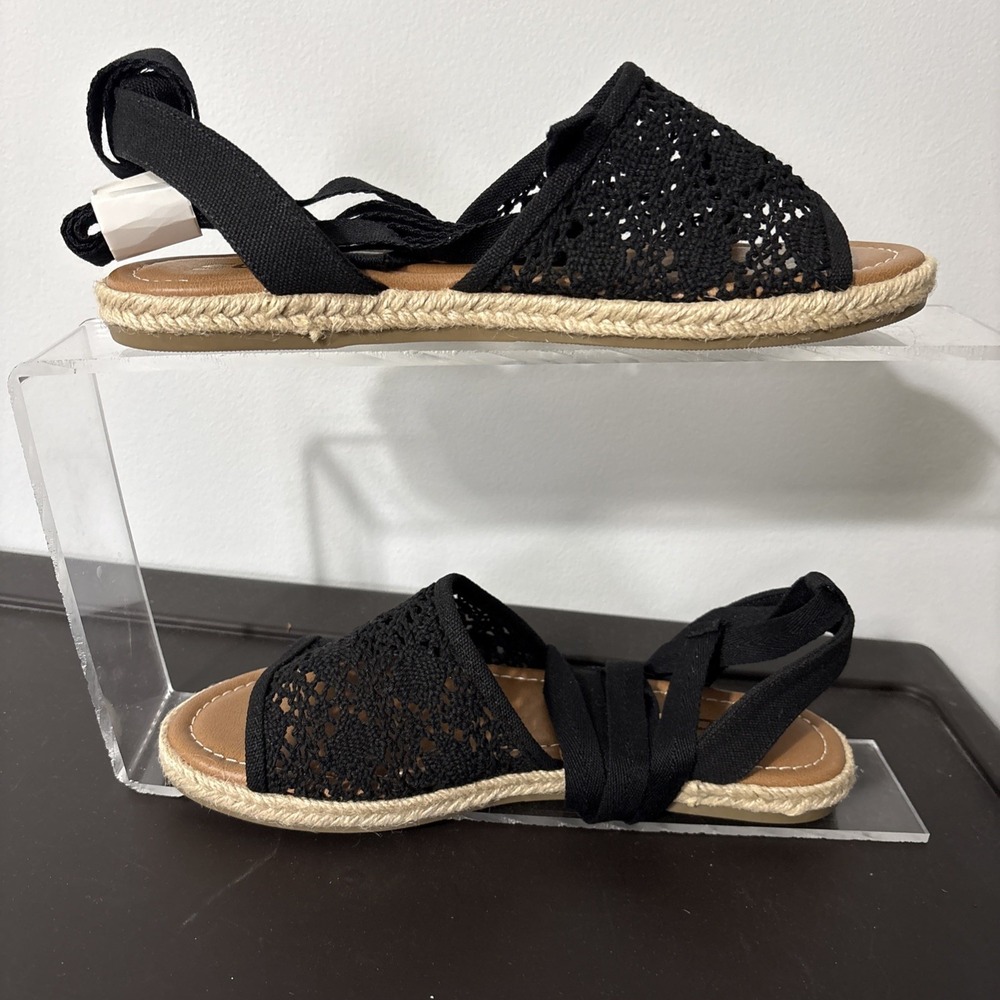 NIB Black Lace Espadrille Sandal Size 8 Crochet Ankle Wrap Boho Soda Renata